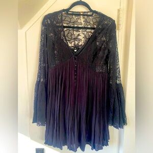 Free People Black Lace Tunic Dress with Bell Sleeves Size Small